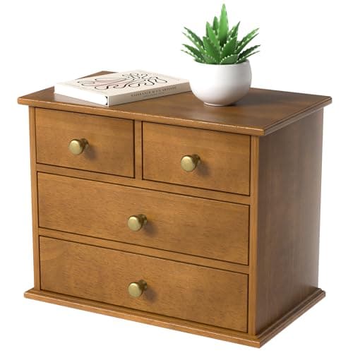 JNFUZ Solid Oak Desk Organizer with 4 Drawers