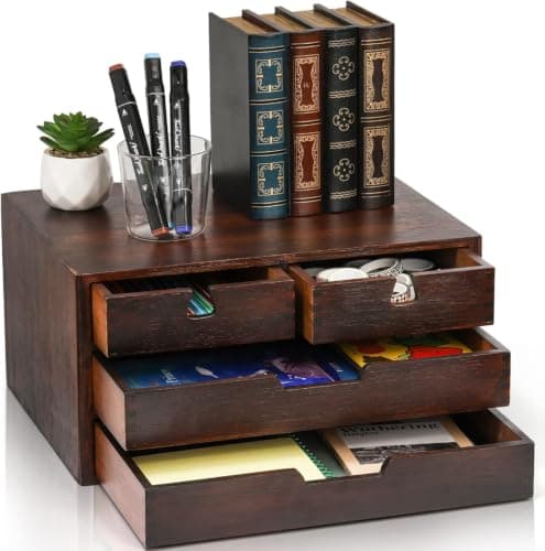 DEAYOU Bamboo Desk Organizer, 4 Drawers