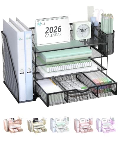 WALI 4-Tier Desk File Organizer with Drawer