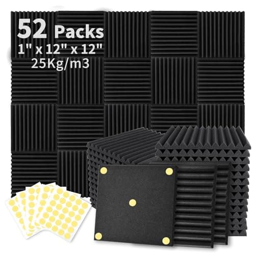 Focusound Acoustic Foam Wedge Panels, 52-Pack 12 x 12 x 1 in
