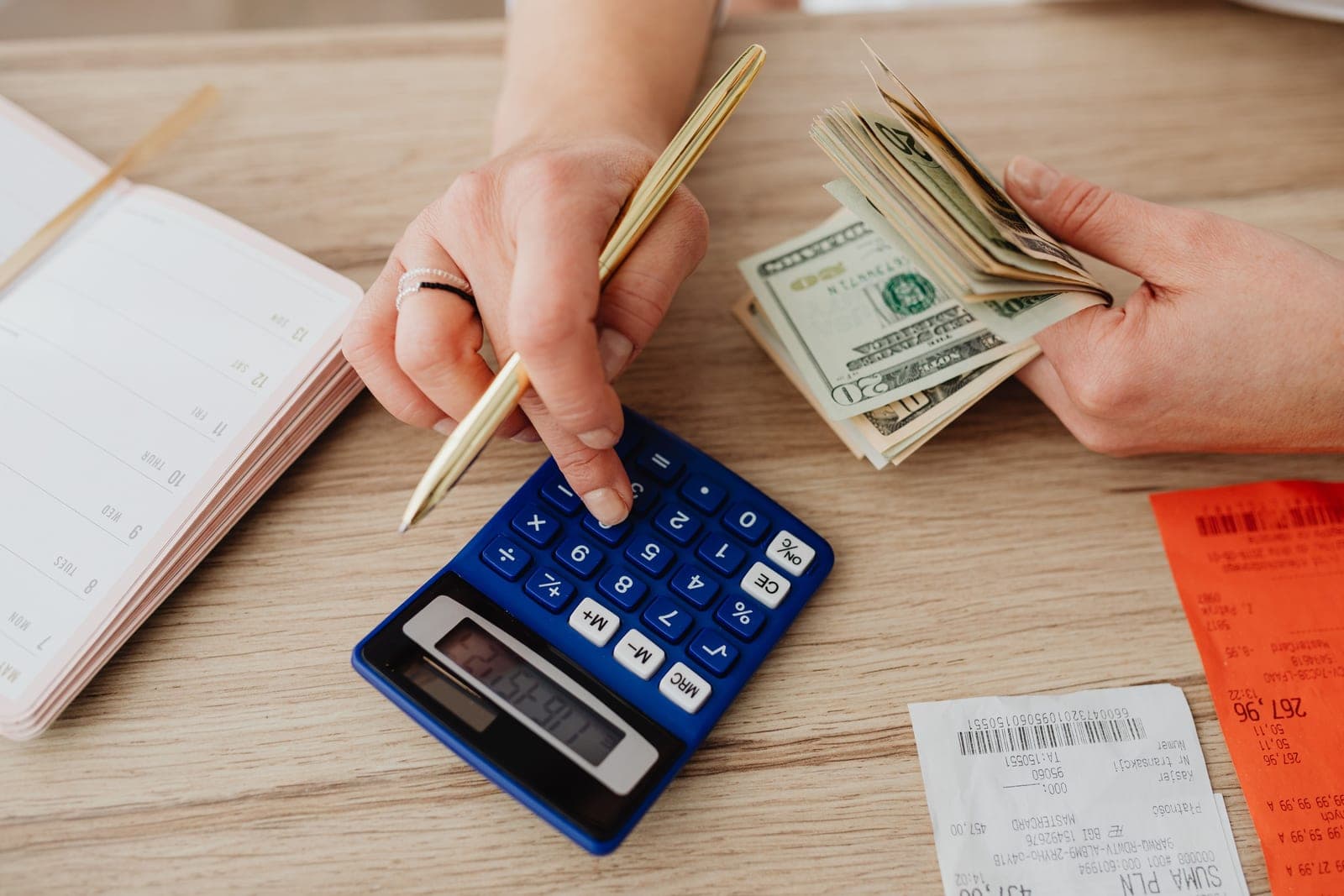 A calculator and notes on a desk during budget planning